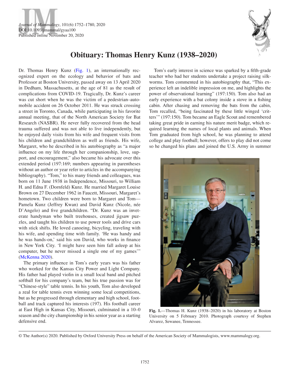 Obituary: Thomas Henry Kunz (1938–2020)
