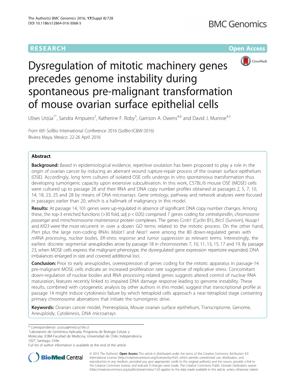 Dysregulation of Mitotic Machinery Genes Precedes Genome Instability