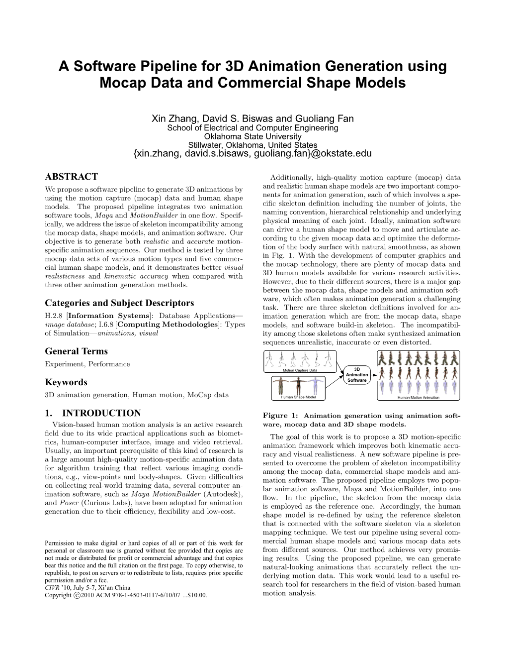 A Software Pipeline for 3D Animation Generation Using Mocap Data and Commercial Shape Models