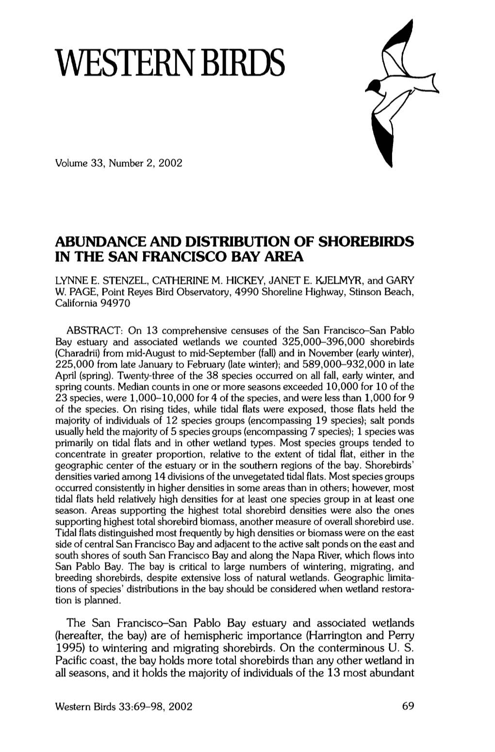 Abundance and Distribution of Shorebirds in the San Francisco Bay Area