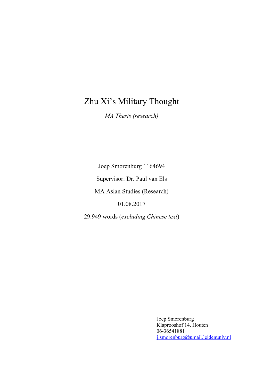 Zhu Xi's Military Thought