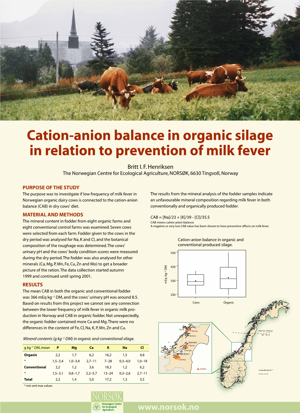 Cation-Anion Balance in Organic Silage in Relation to Prevention of Milk Fever Britt I