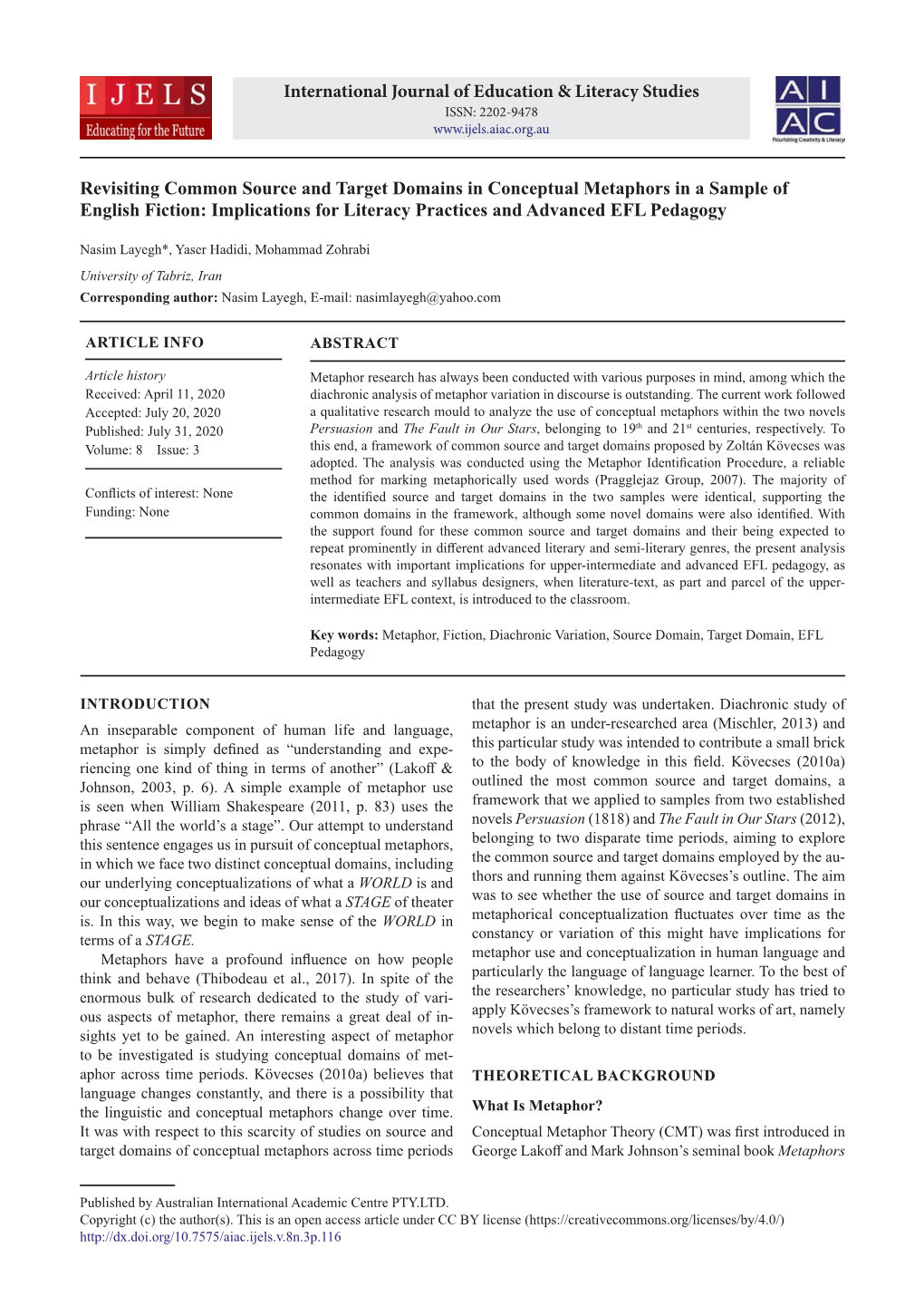 Revisiting Common Source and Target Domains in Conceptual Metaphors in a Sample of English Fiction: Implications for Literacy Practices and Advanced EFL Pedagogy