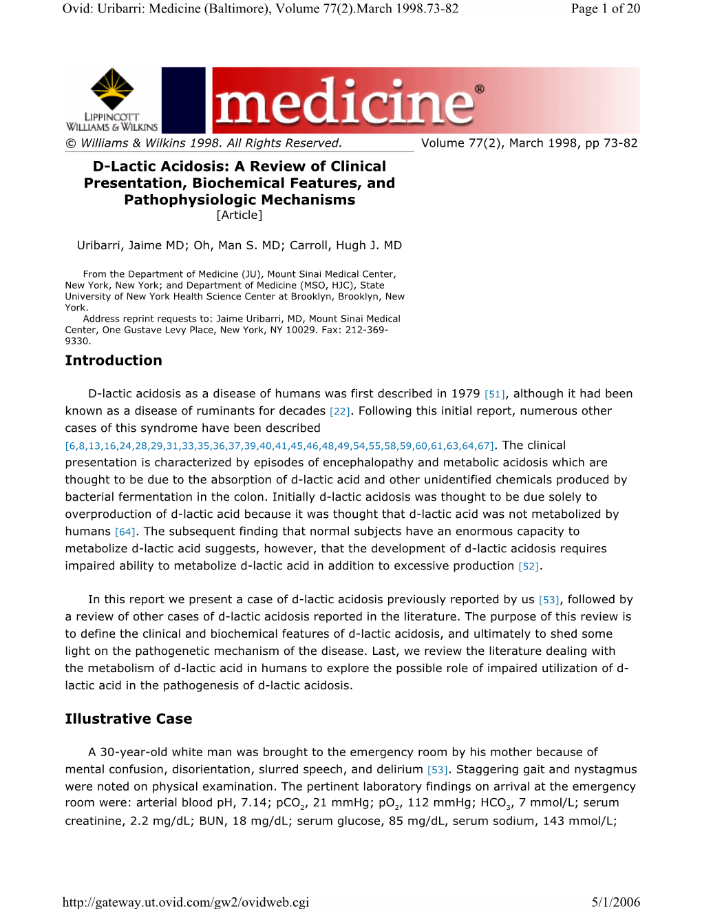 D-Lactic Acidosis: a Review of Clinical Presentation, Biochemical Features, and Pathophysiologic Mechanisms [Article]