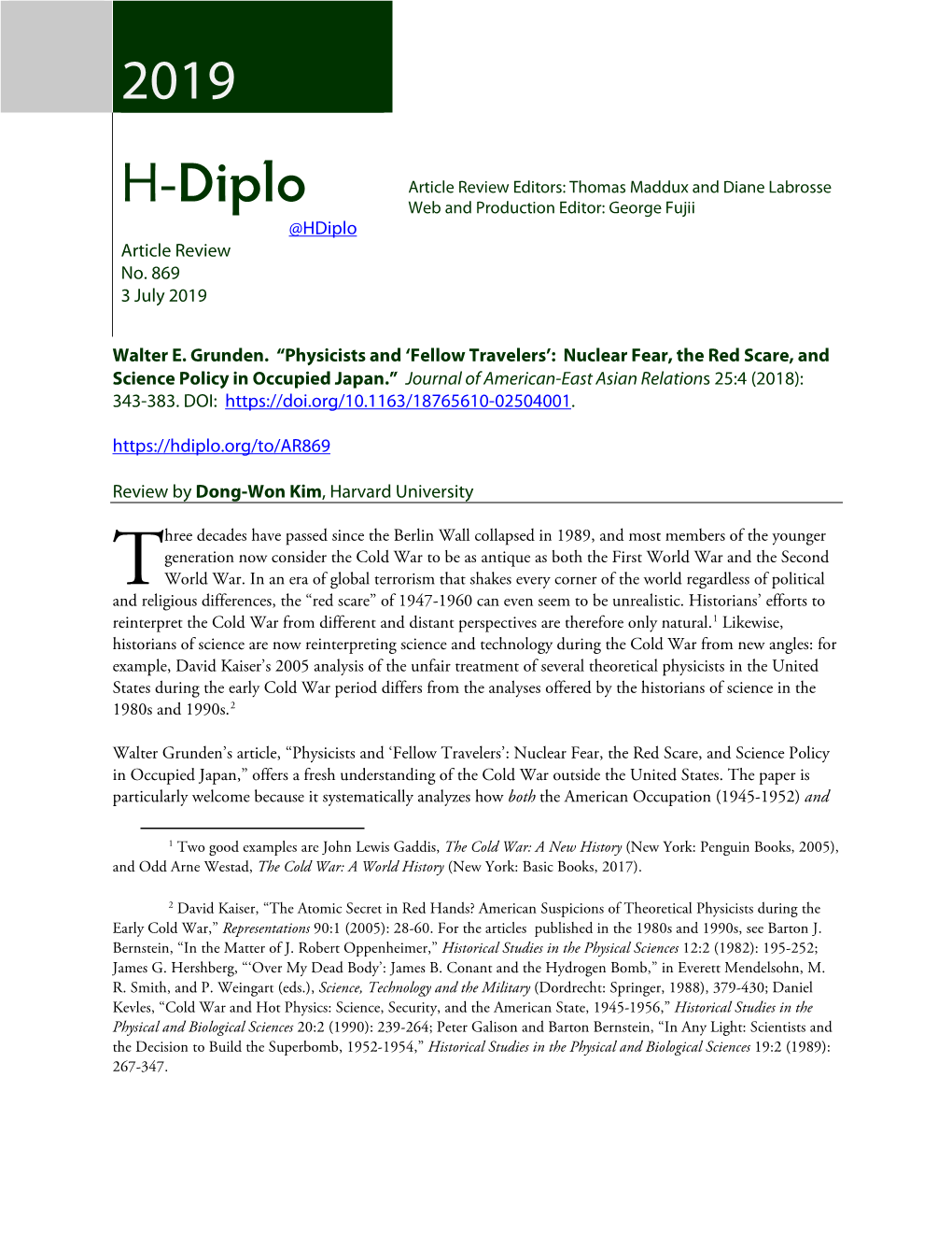 H-Diplo Article Review 20 19