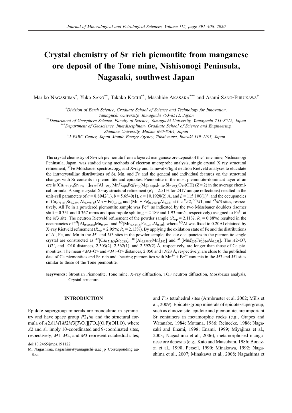 Crystal Chemistry of Sr–Rich Piemontite from Manganese Ore Deposit of the Tone Mine, Nishisonogi Peninsula, Nagasaki, Southwest Japan