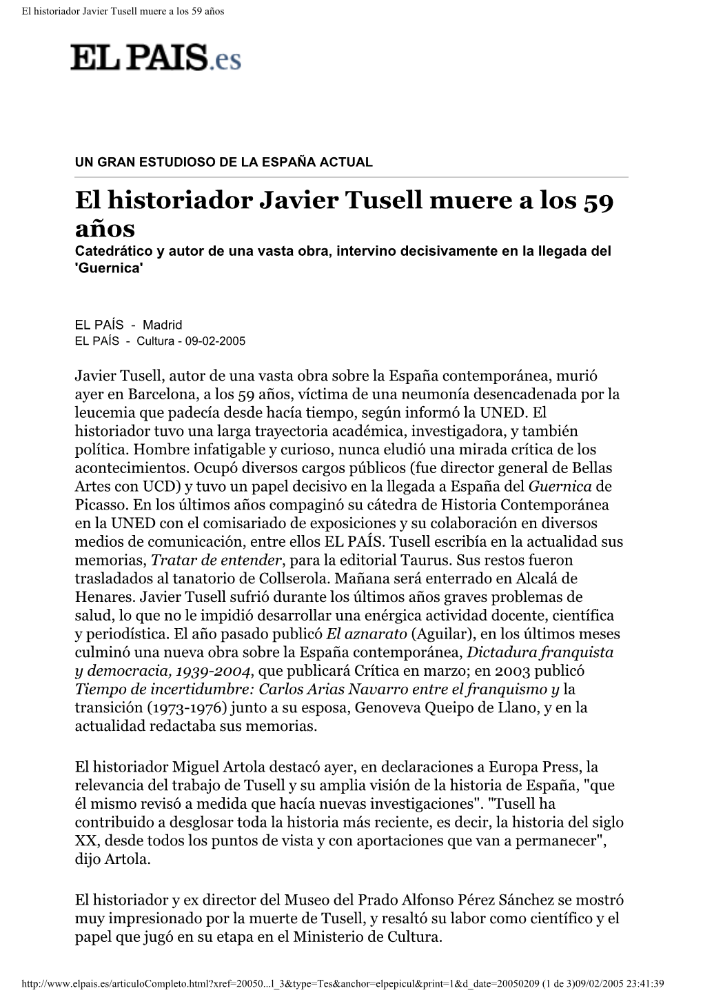 El Historiador Javier Tusell Muere a Los 59 Años