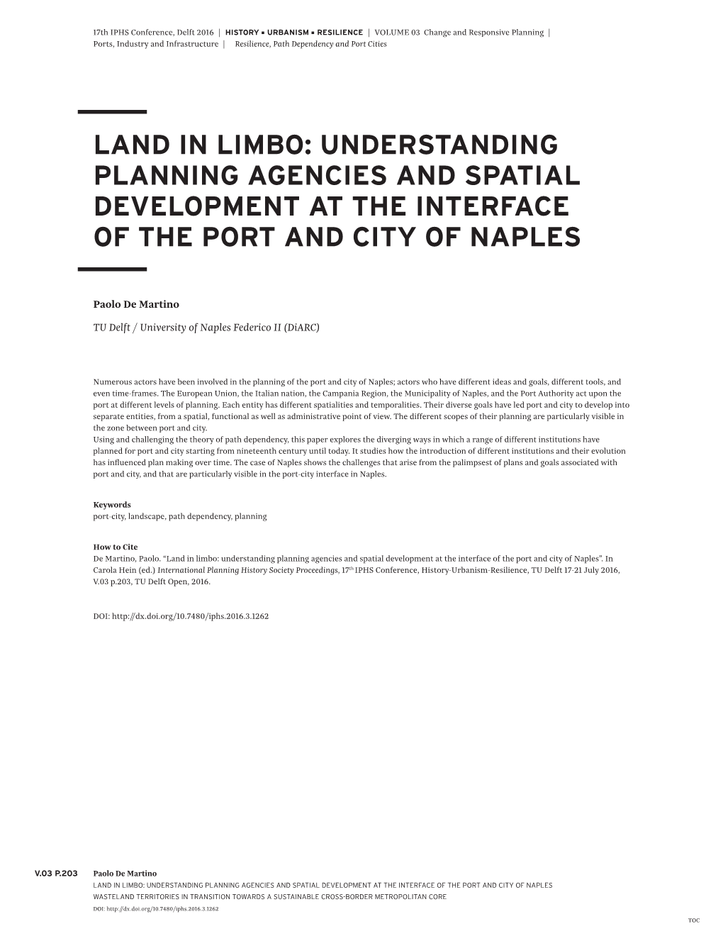 Understanding Planning Agencies and Spatial Development at the Interface of the Port and City of Naples