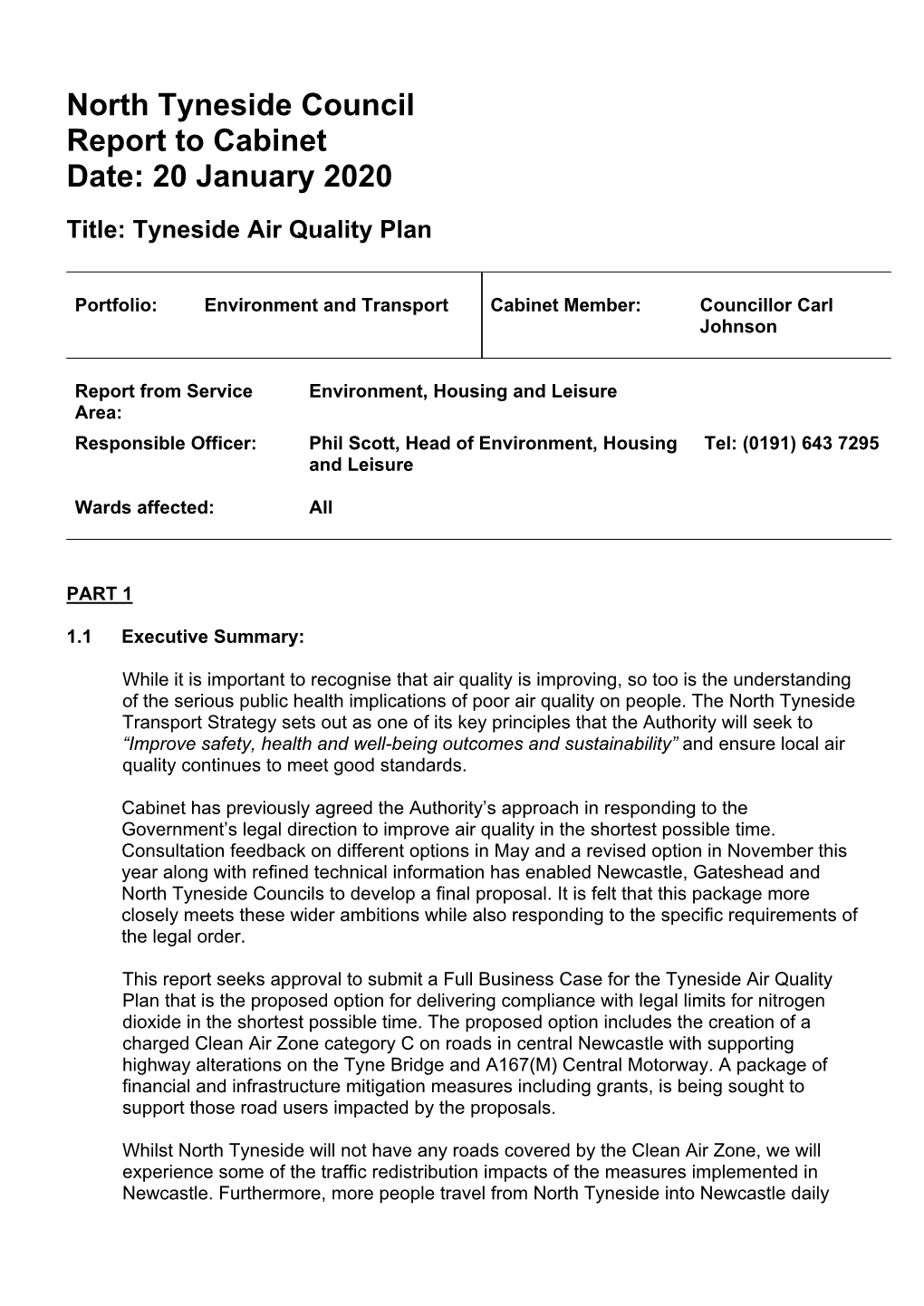 Title: Tyneside Air Quality Plan