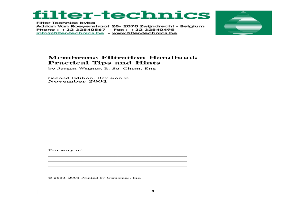 Membrane Filtration Handbook Practical Tips and Hints by Jørgen Wagner, B