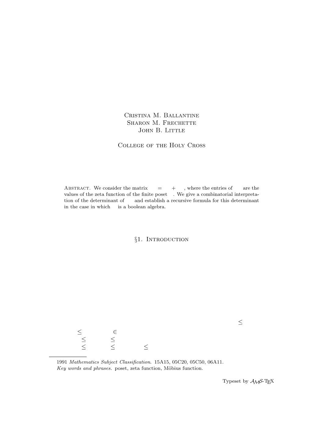 Determinants Associated to Zeta Matrices of Posets