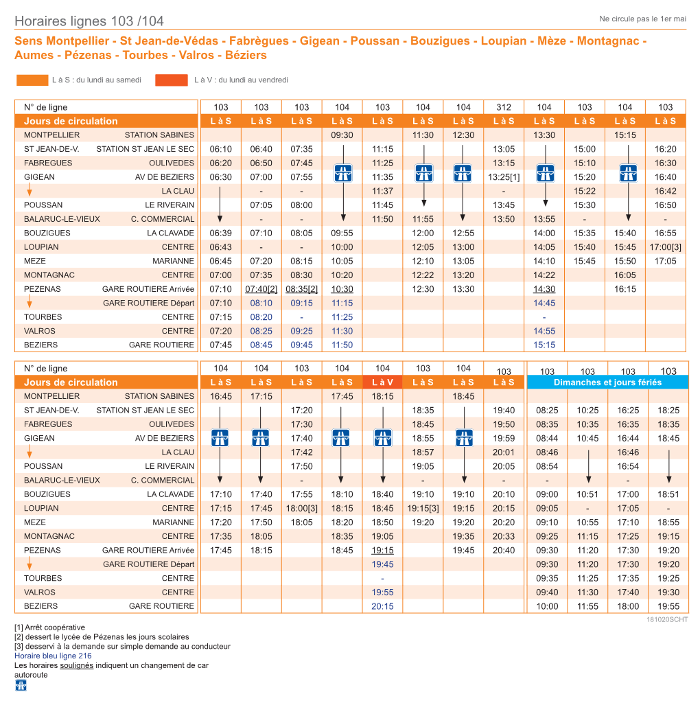 Horaires Lignes 103 /104