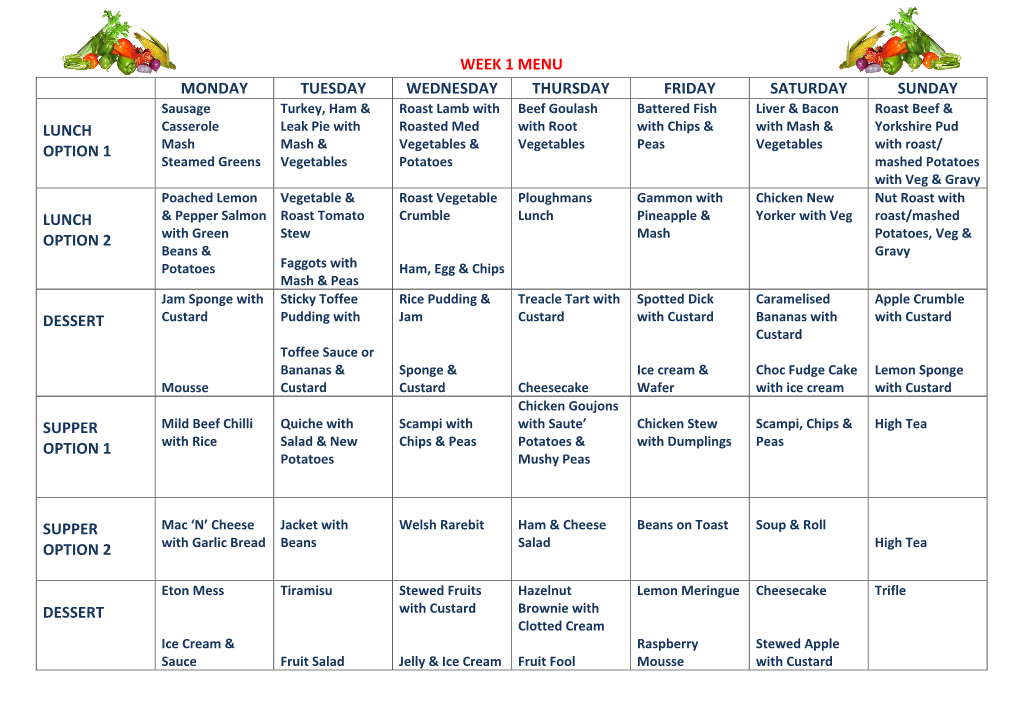 Our Menu WEEK 1