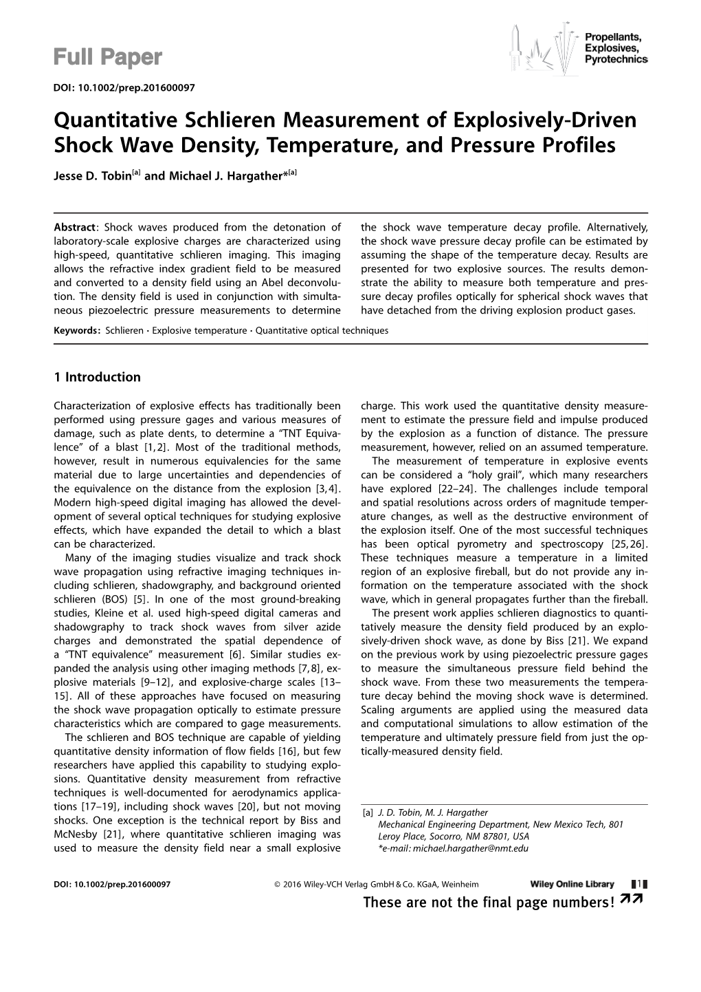 Quantitative Schlieren Measurement of Explosively‐Driven Shock Wave