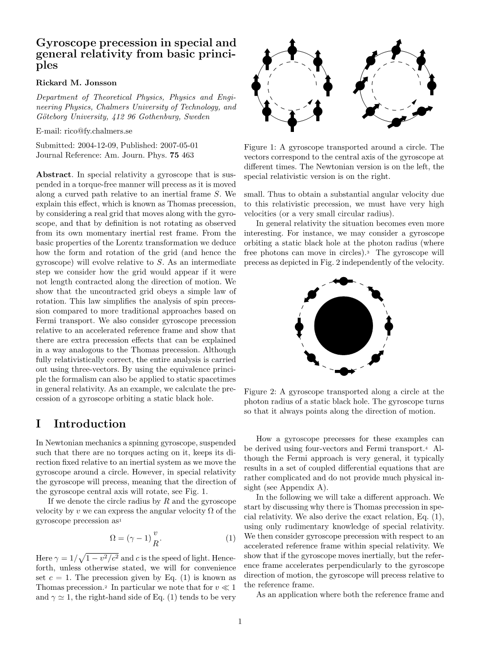 Gyroscope Precession in Special and General Relativity from Basic Princi- Ples Rickard M