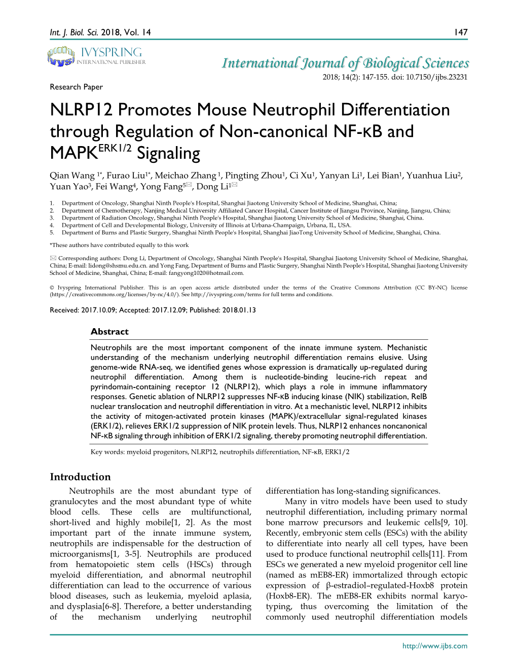 NLRP12 Promotes Mouse Neutrophil Differentiation Through Regulation