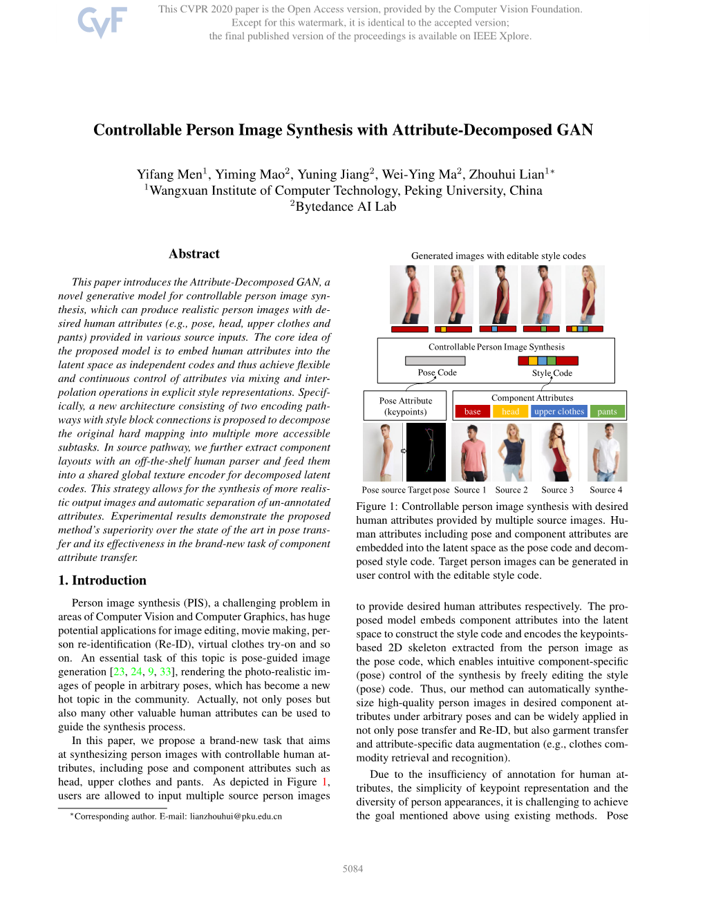 Controllable Person Image Synthesis with Attribute-Decomposed GAN