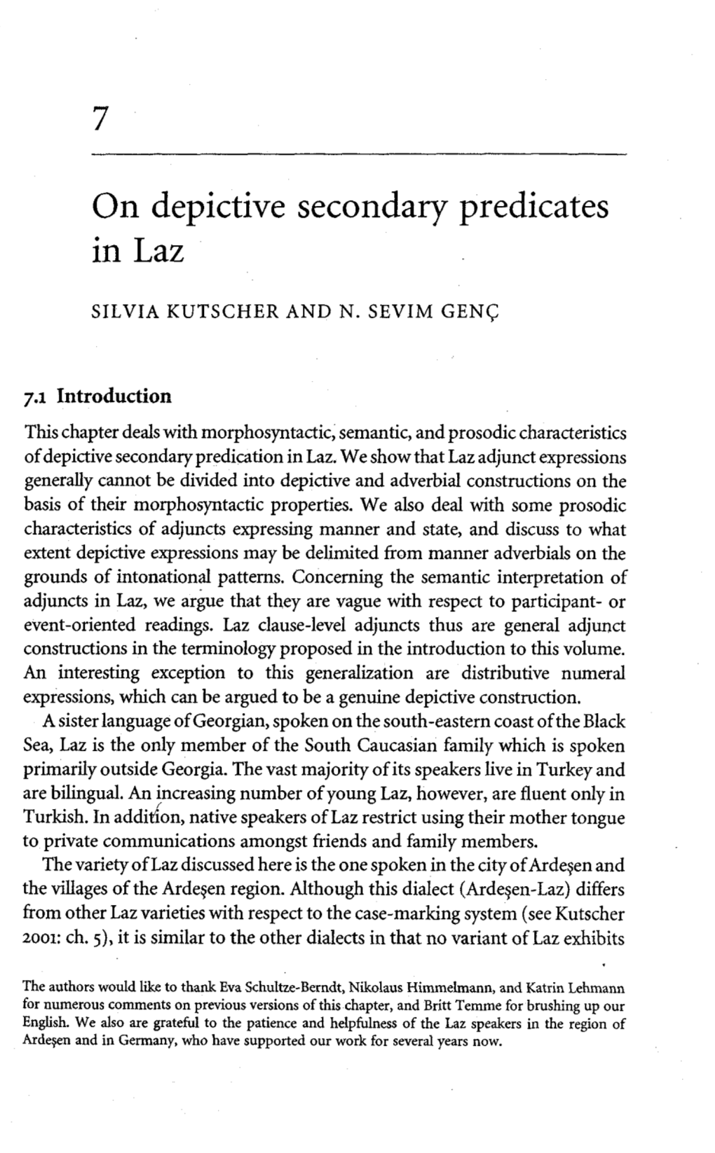 On Depictive Secondary Predicates in Laz