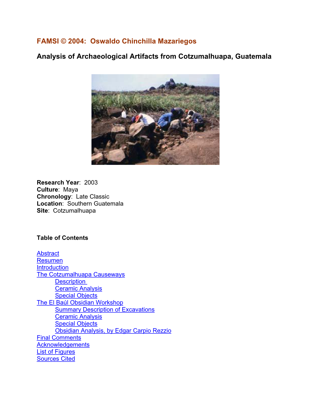 Analysis of Archaeological Artifacts from Cotzumalhuapa, Guatemala