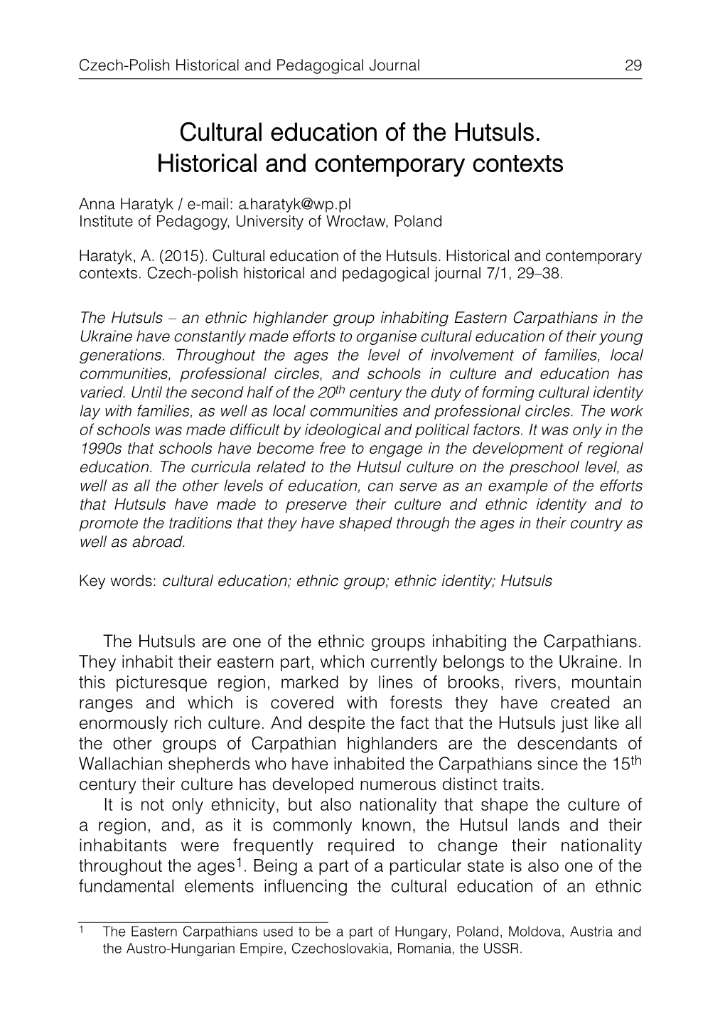 Cultural Education of the Hutsuls. Historical and Contemporary Contexts