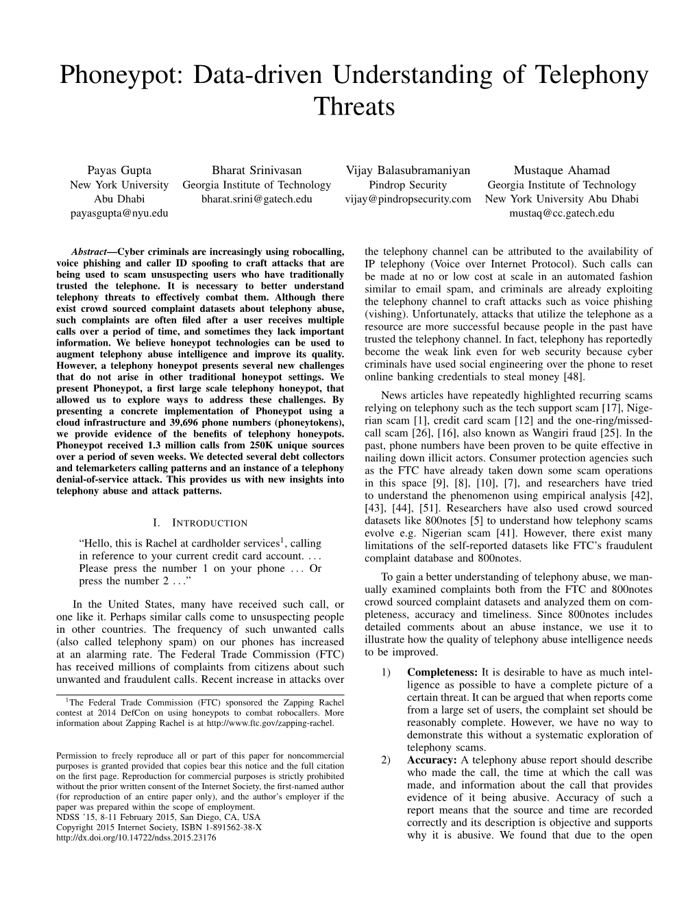 Phoneypot: Data-Driven Understanding of Telephony Threats