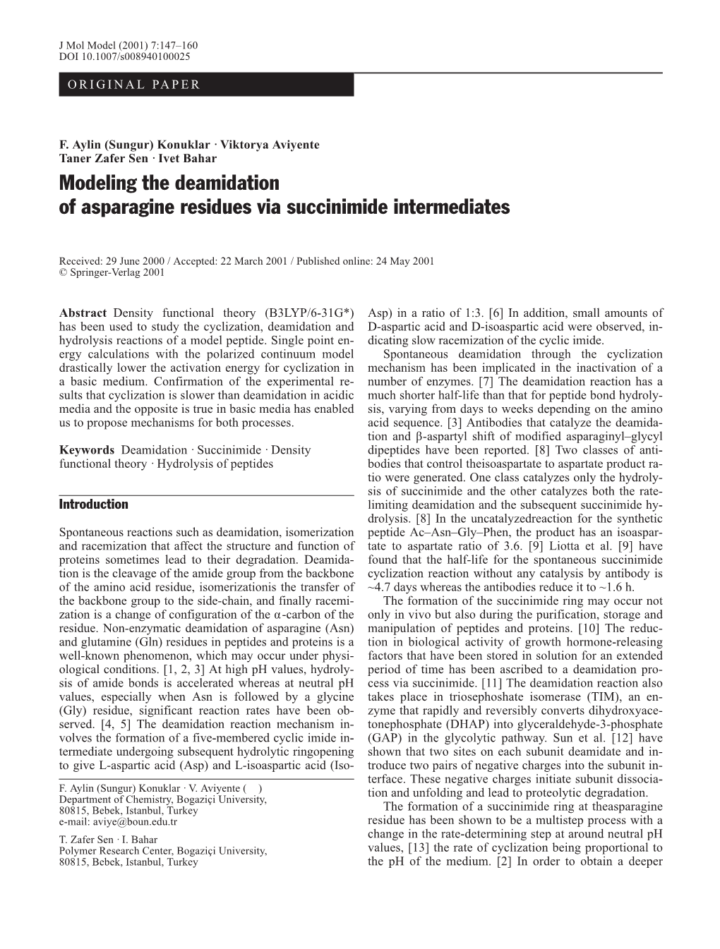 Modeling the Deamidation of Asparagine Residues Via Succinimide Intermediates