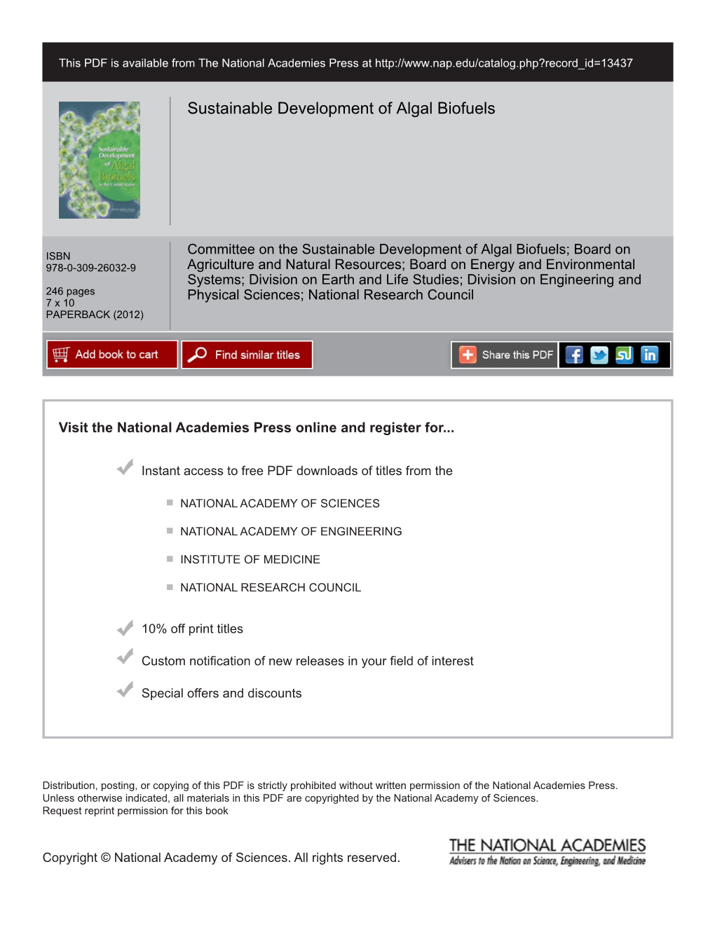 Sustainable Development of Algal Biofuels