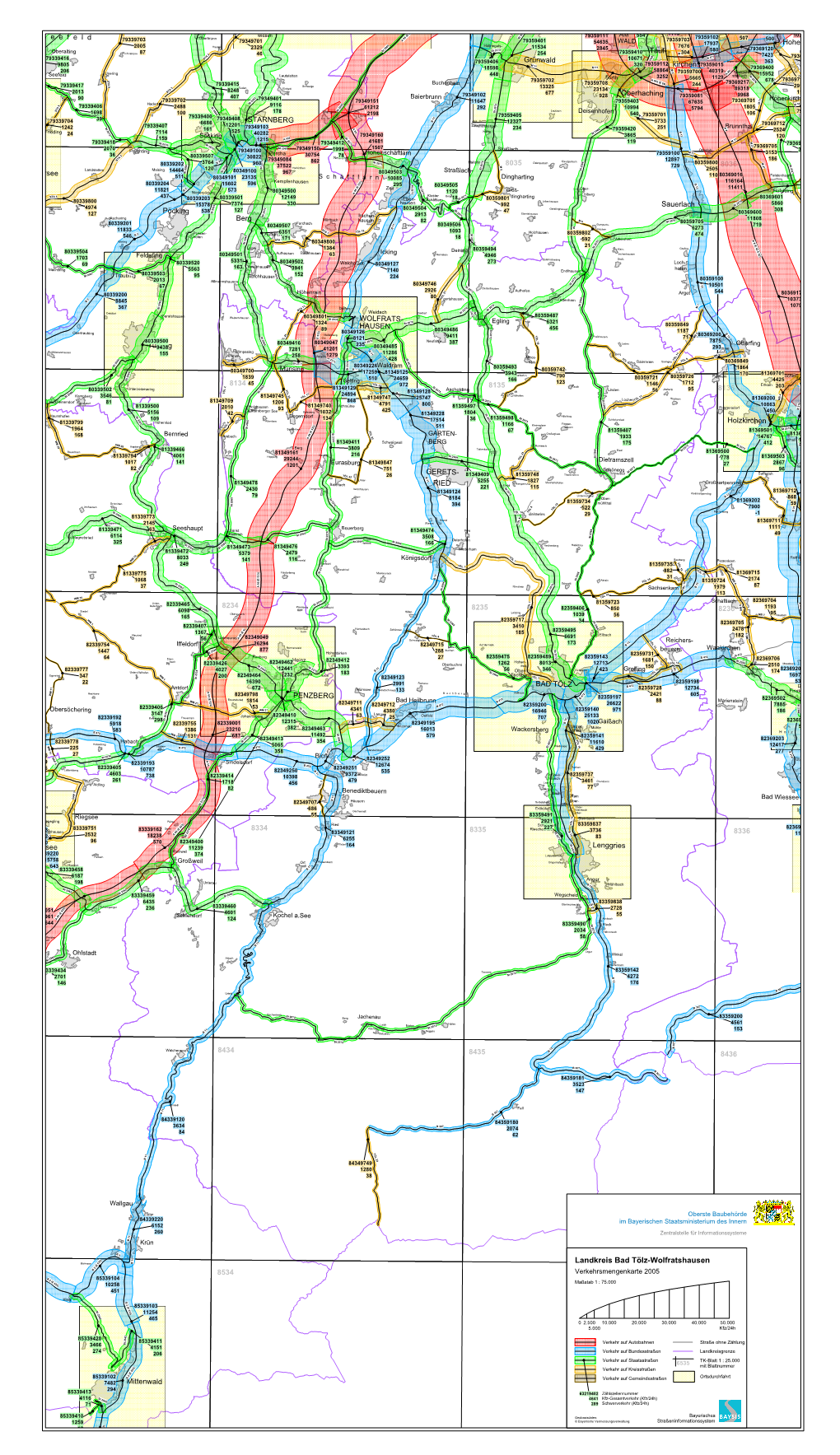 Landkreis Bad Tölz-Wolfratshausen Barmsee 5 (E 2 B 8534 Verkehrsmengenkarte 2005 B 2 85339104 ( E 53 Maßstab 1 : 75.000 3) 10258 451