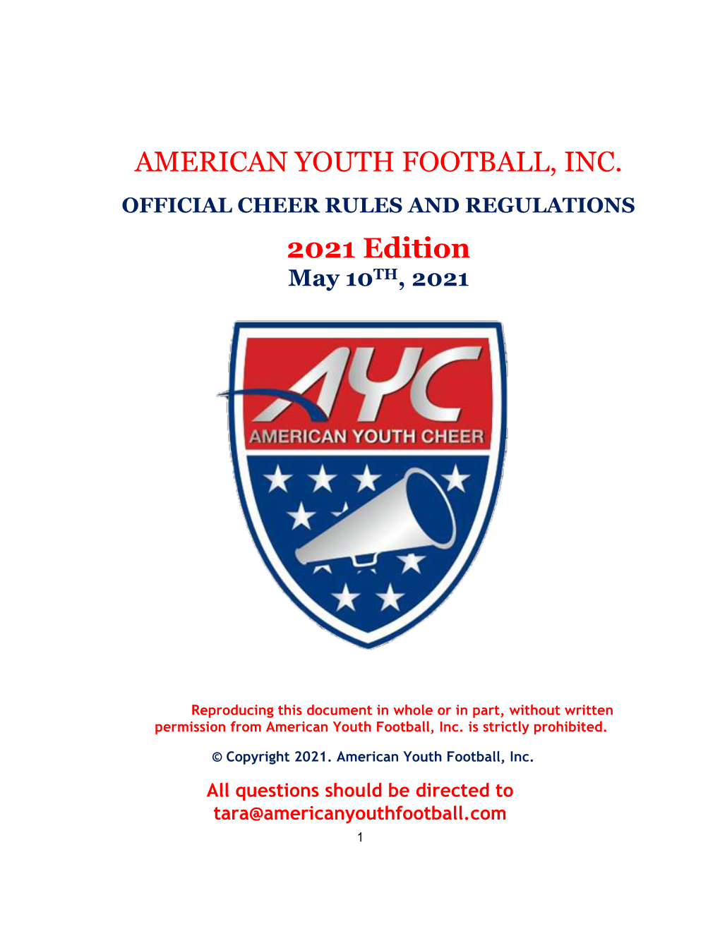 AMERICAN YOUTH FOOTBALL, INC. 2021 Edition