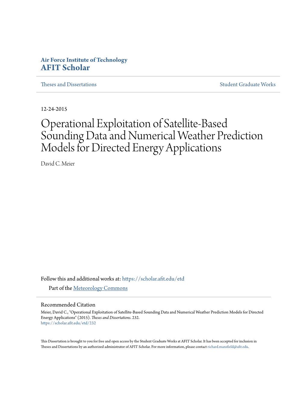 Operational Exploitation of Satellite-Based Sounding Data and Numerical Weather Prediction Models for Directed Energy Applications David C