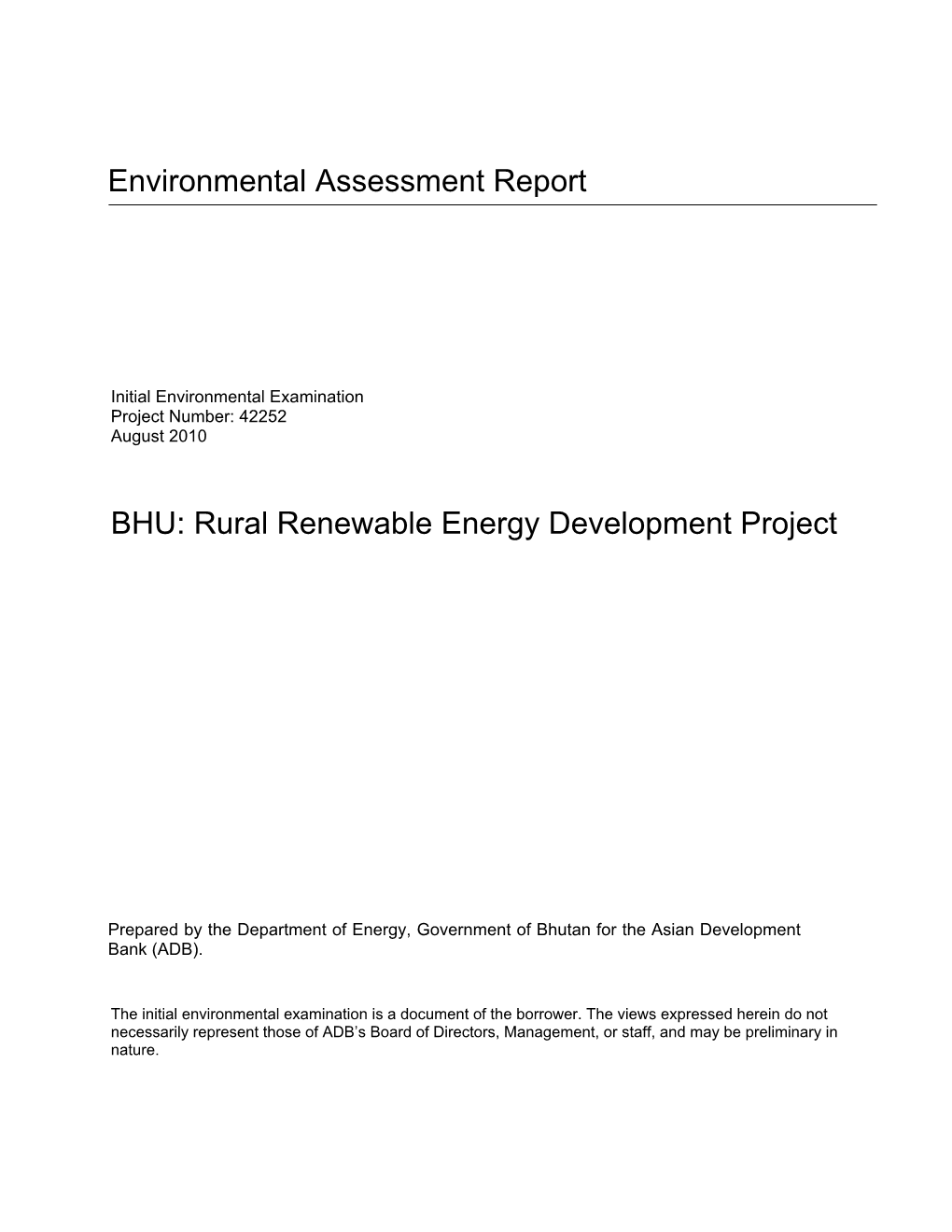 Initial Environmental Examination: Bhutan, Wind Power Pilot Project