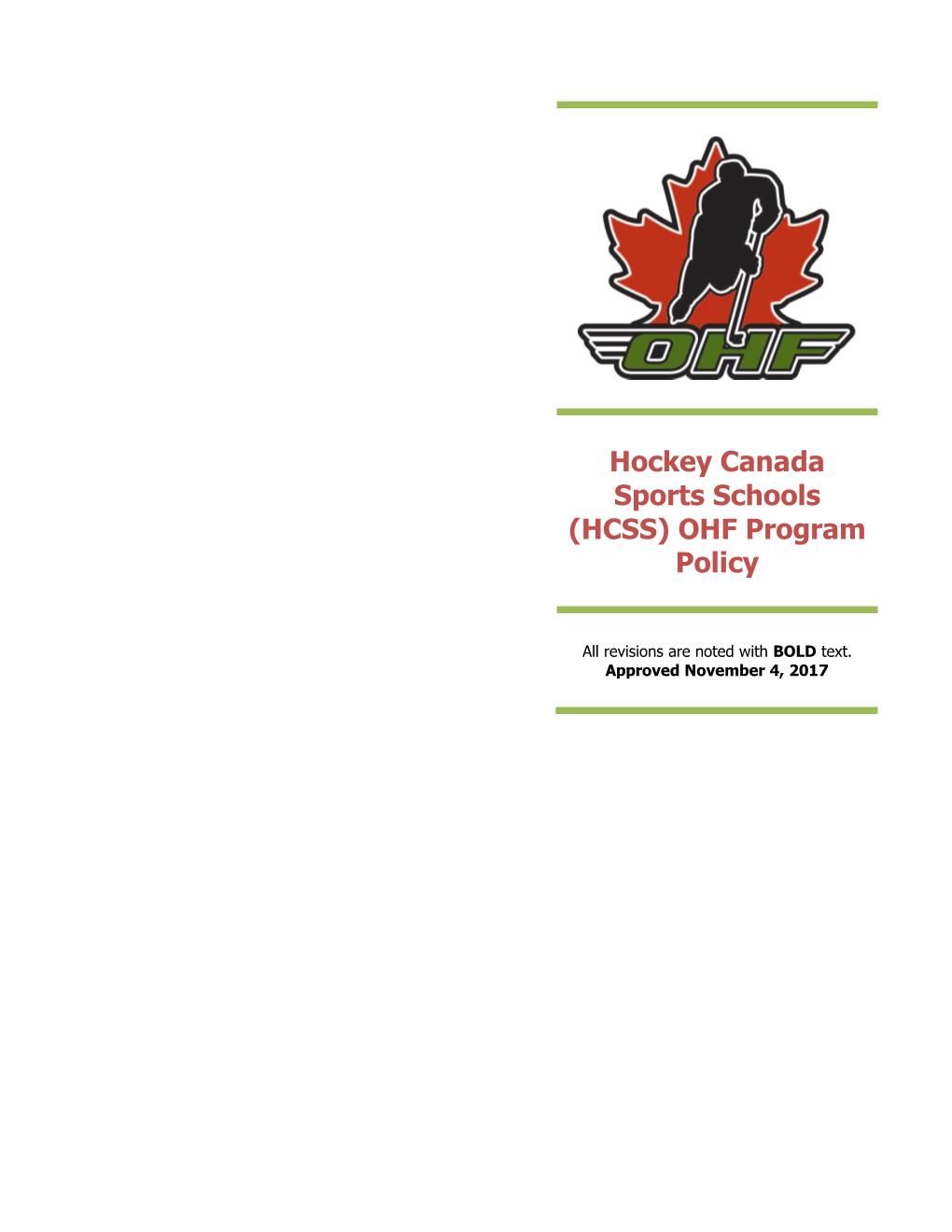 OHF Sports School Policy