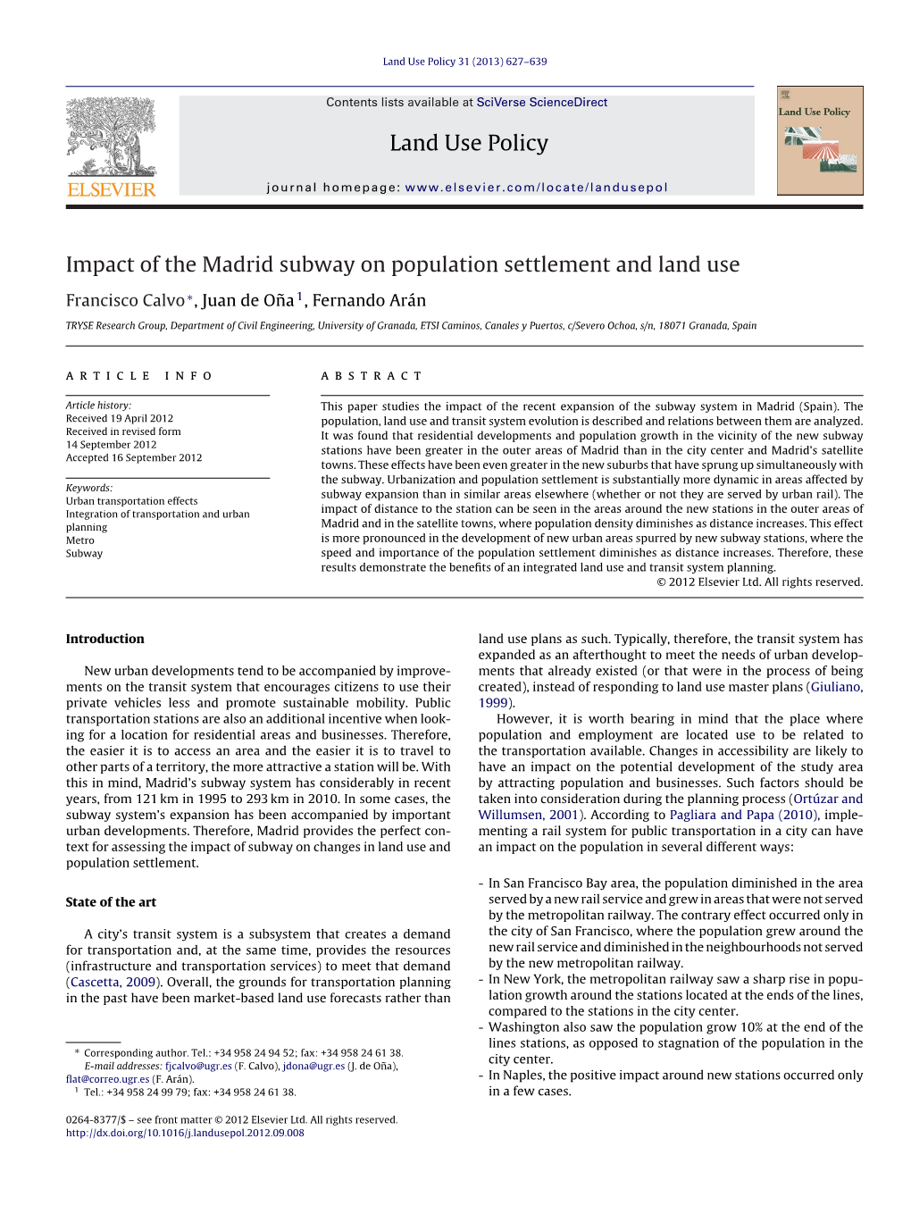 Impact of the Madrid Subway on Population Settlement and Land Use