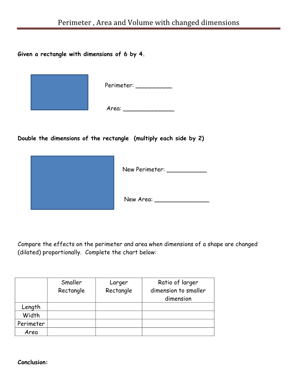 Perimeter , Area and Volume with Changed Dimensions