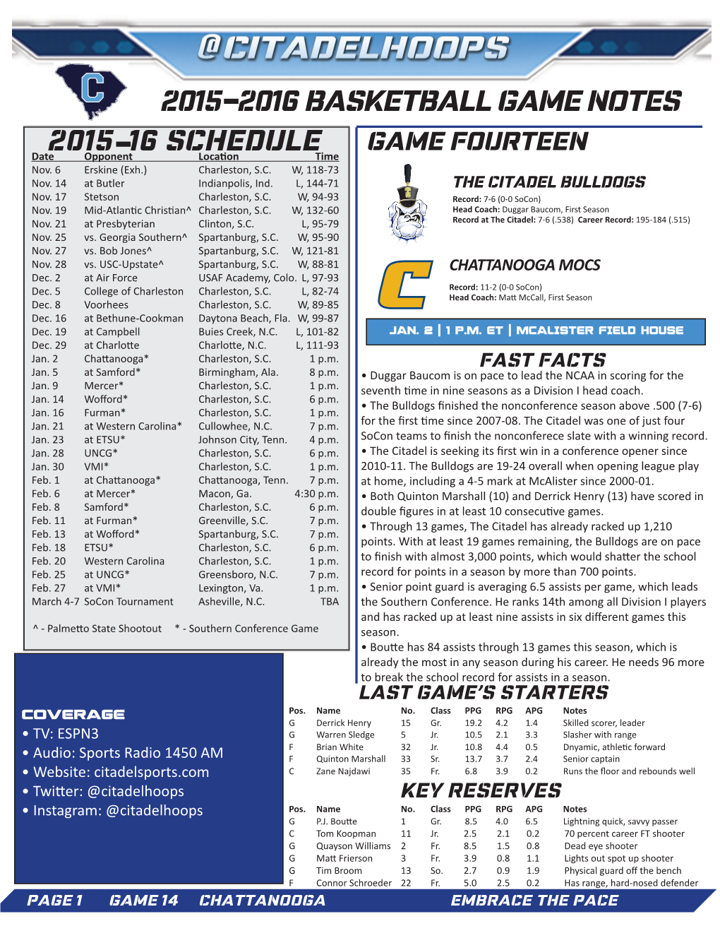 2015-2016 BASKETBALL GAME NOTES 2015-16 Schedule