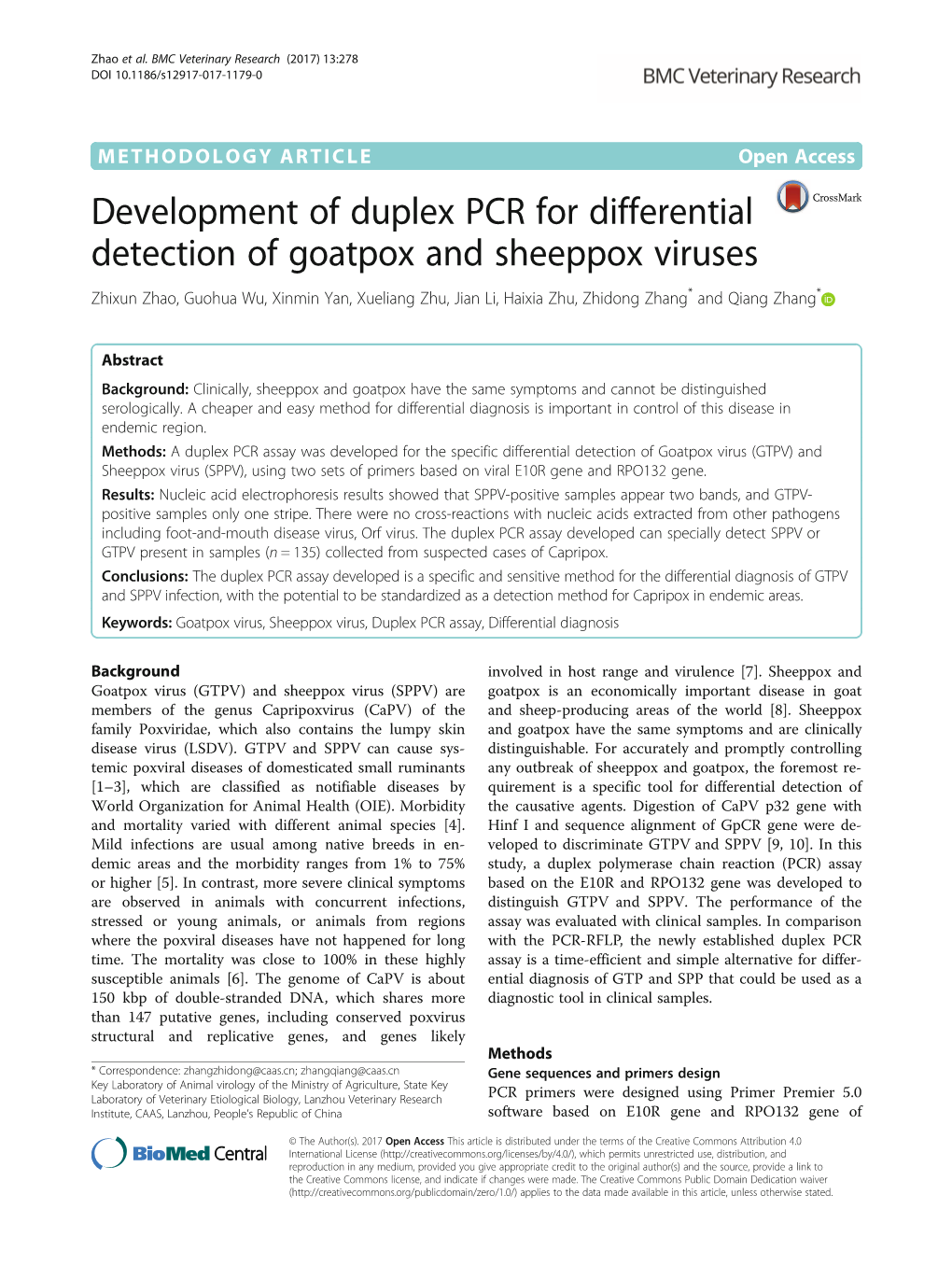 Development of Duplex PCR for Differential Detection of Goatpox And