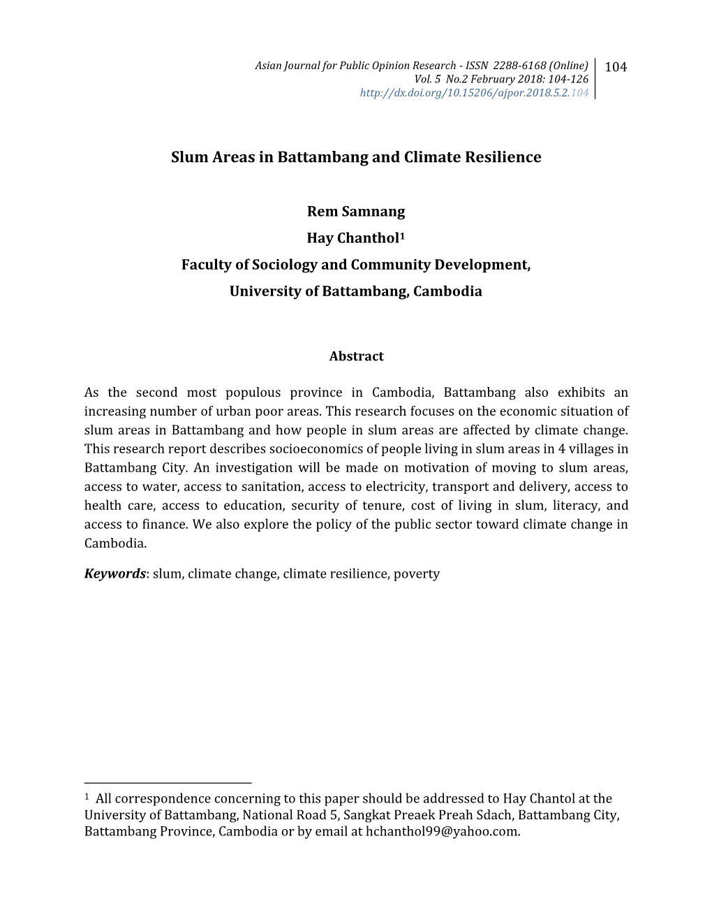 Slum Areas in Battambang and Climate Resilience