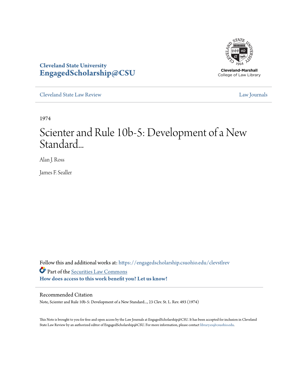 Scienter and Rule 10B-5: Development of a New Standard