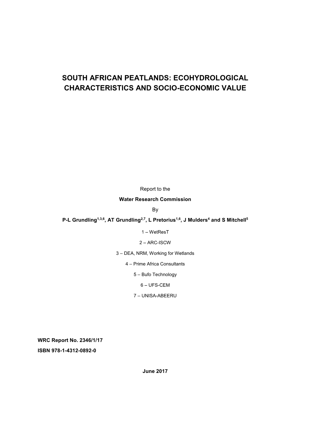 South African Peatlands: Ecohydrological Characteristics and Socio-Economic Value