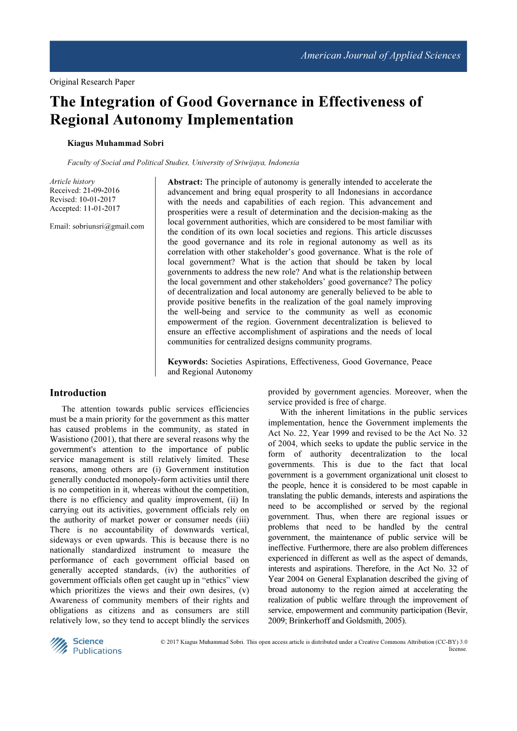 The Integration of Good Governance in Effectiveness of Regional Autonomy Implementation