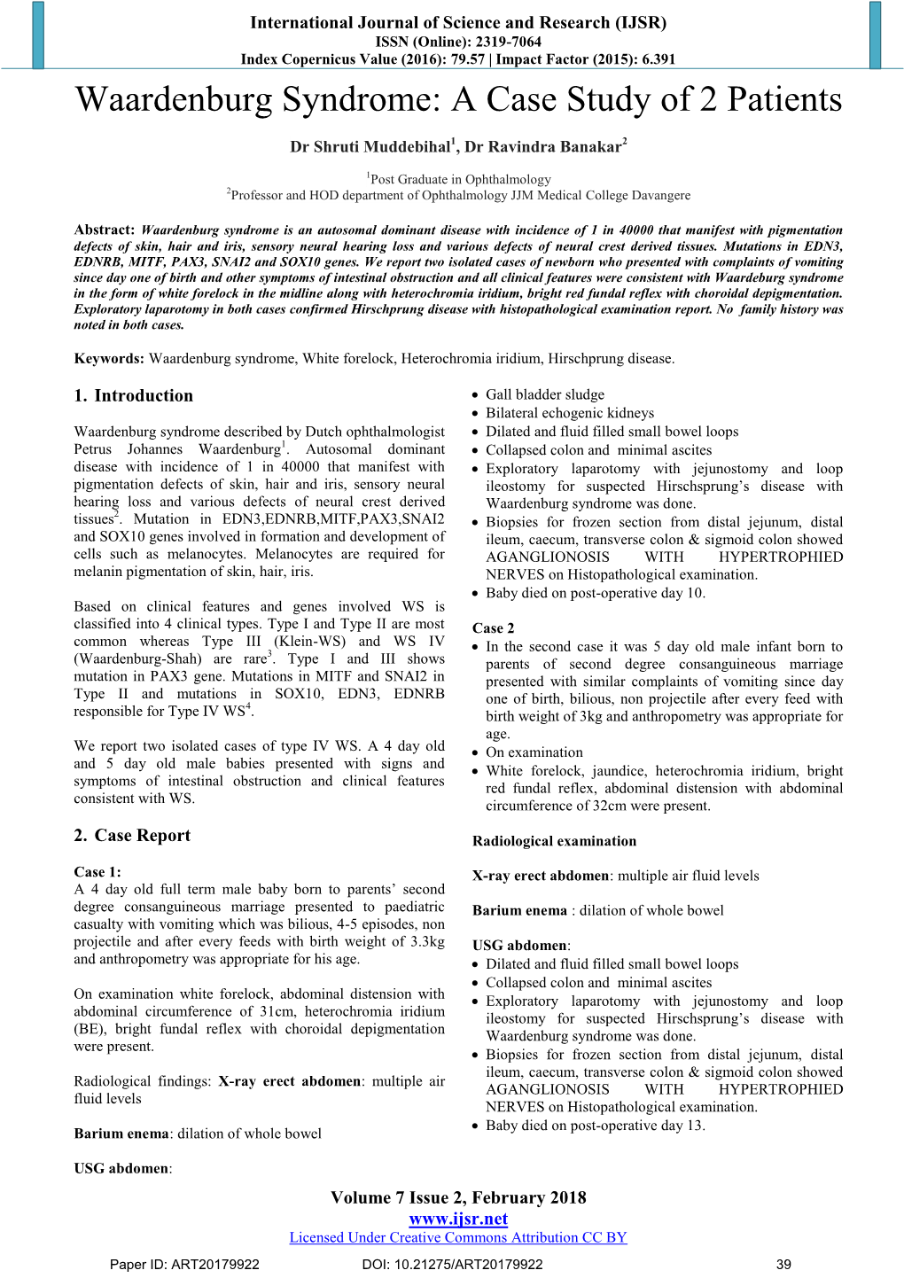 Waardenburg Syndrome: a Case Study of 2 Patients