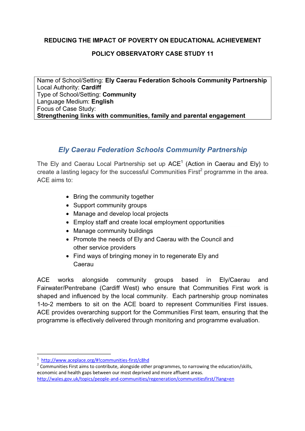 Ely Caerau Federation Schools Community Partnership