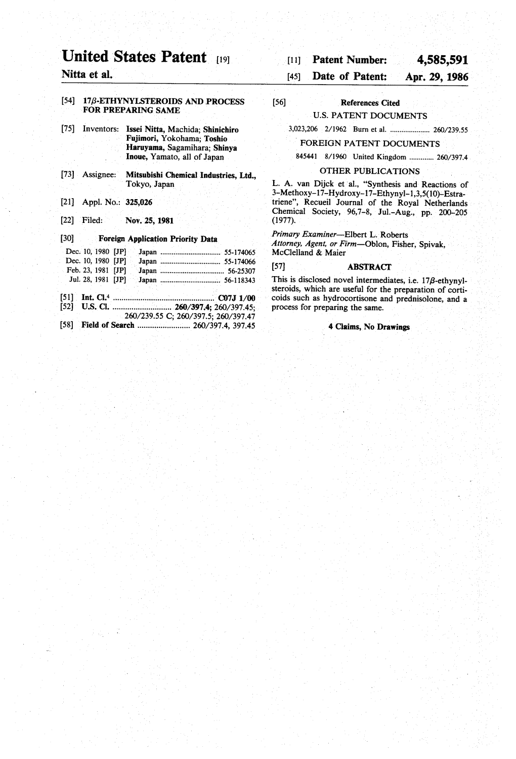 United States Patent (19) 11 Patent Number: 4,585,591 Nitta Et Al