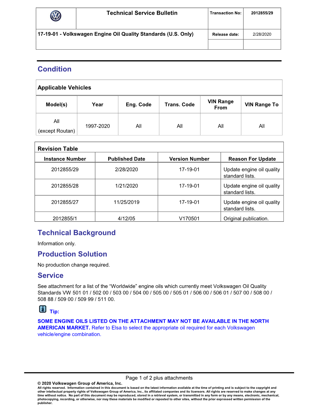 Vw Technical Bulletin