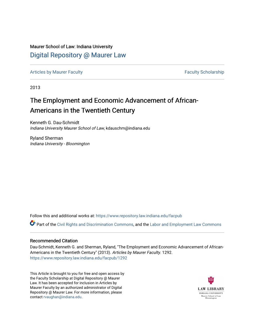The Employment and Economic Advancement of African-Americans