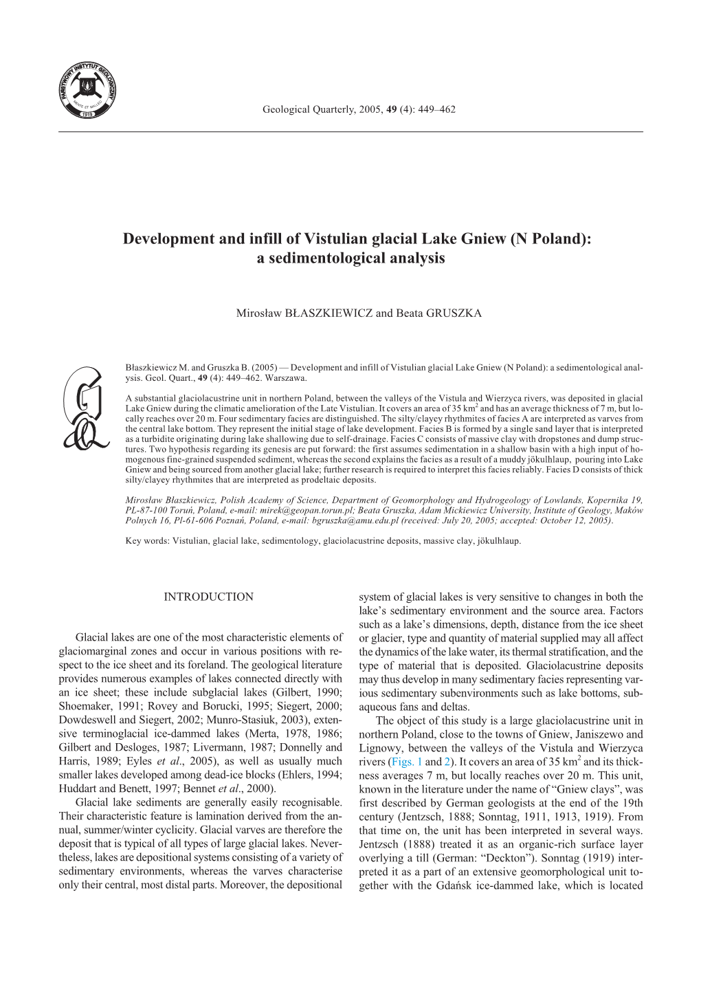 Development and Infill of Vistulian Glacial Lake Gniew (N Poland): a Sedimentological Analysis