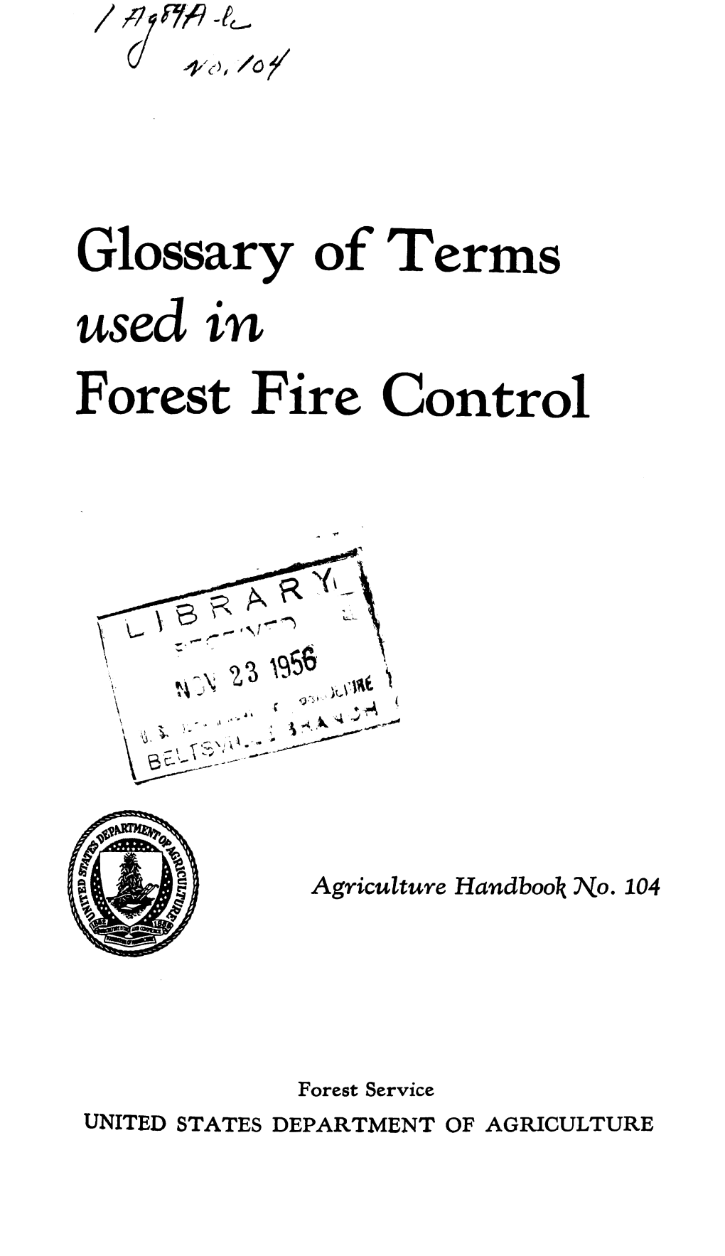 Glossary of Terms Used in Forest Fire Control