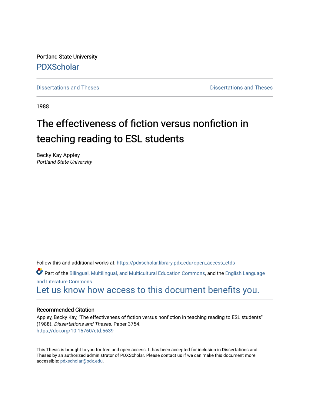 The Effectiveness of Fiction Versus Nonfiction in Teaching Reading to Esl Students