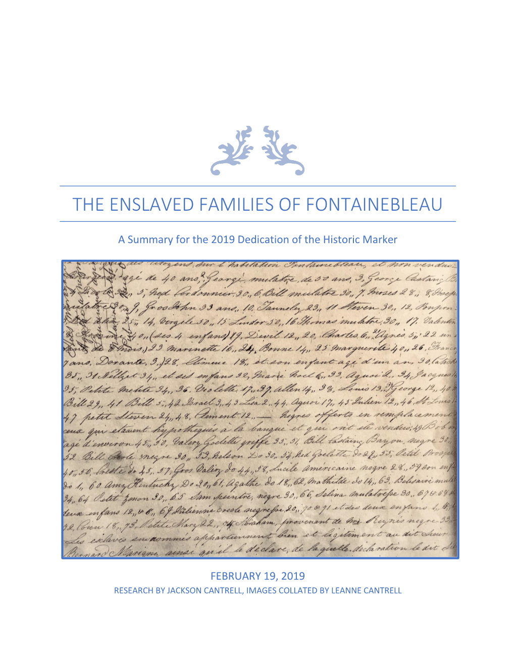 The Enslaved Families of Fontainebleau