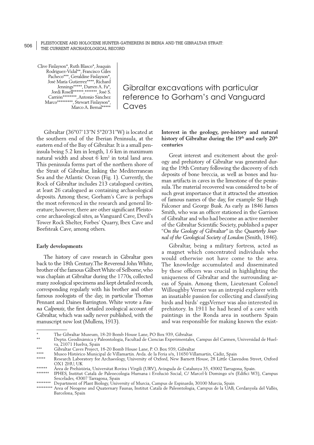 Gibraltar Excavations with Particular Reference to Gorham's and Vanguard Caves